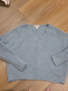 Madewell Light Blue V-Neck Textured Knit Sweater